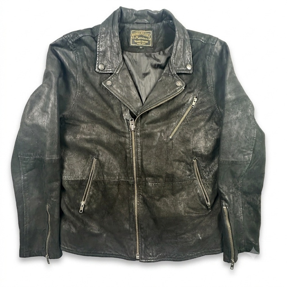 Members Only Premium Black Leather Asymmetric Biker Jacket Large YKK Zippers